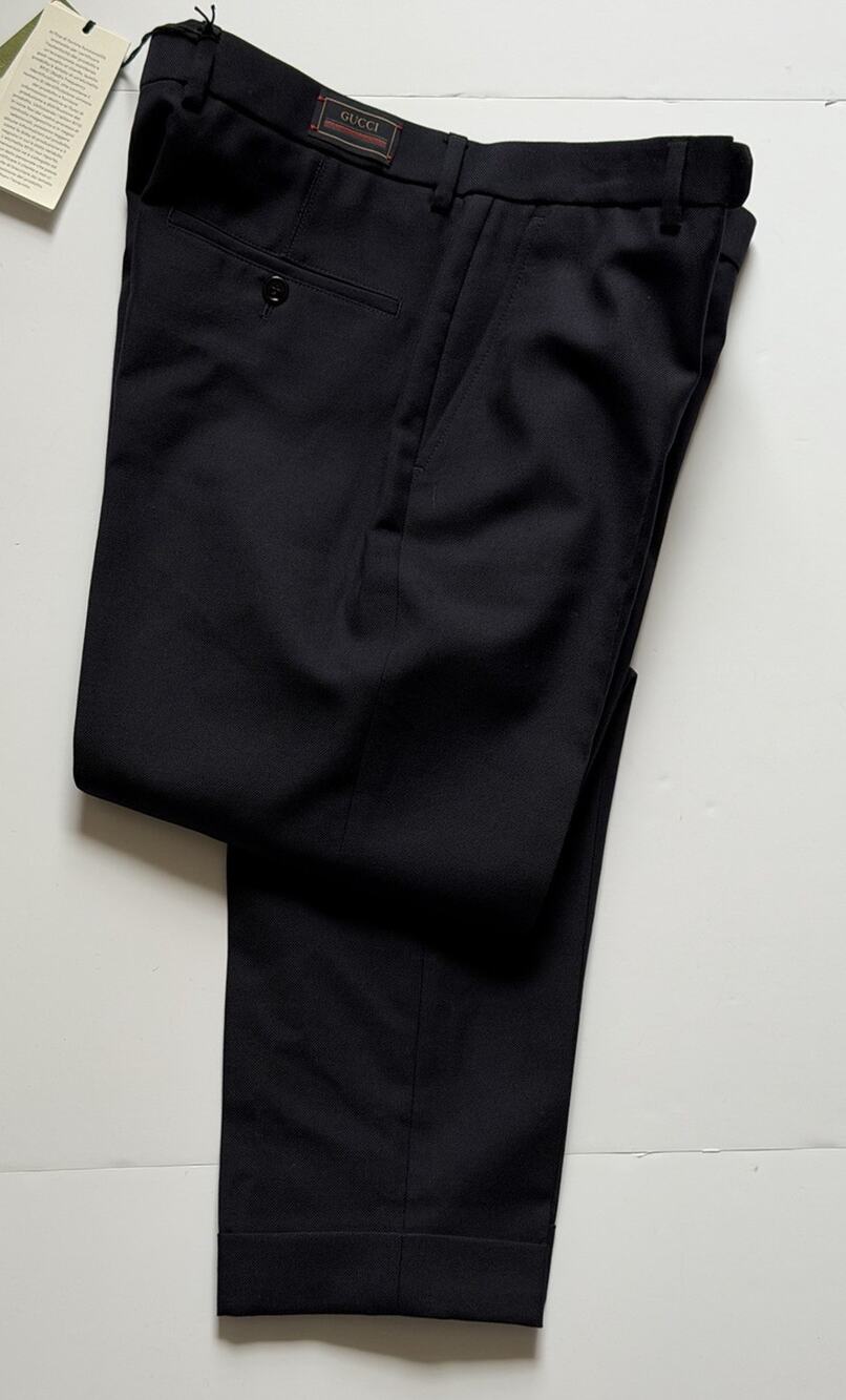 Gucci Wool Twill Pleated Trousers Dark Navy Men 34 US (IT 50) 770255 NWT $1150